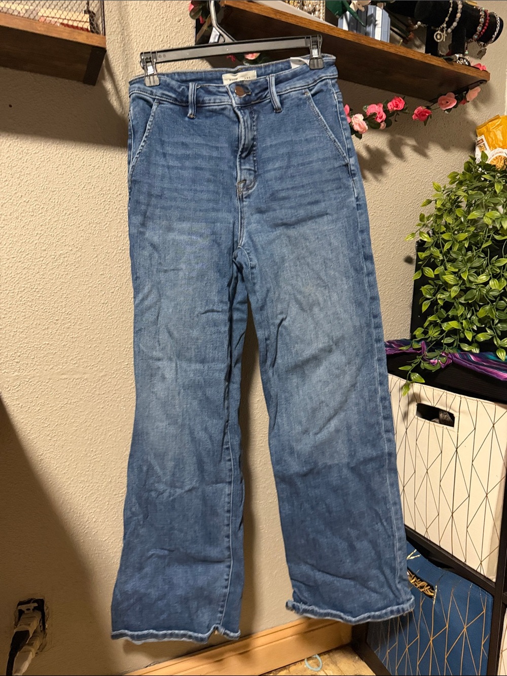 High-Rise Wide Leg Jeans in Medium Blue Denim